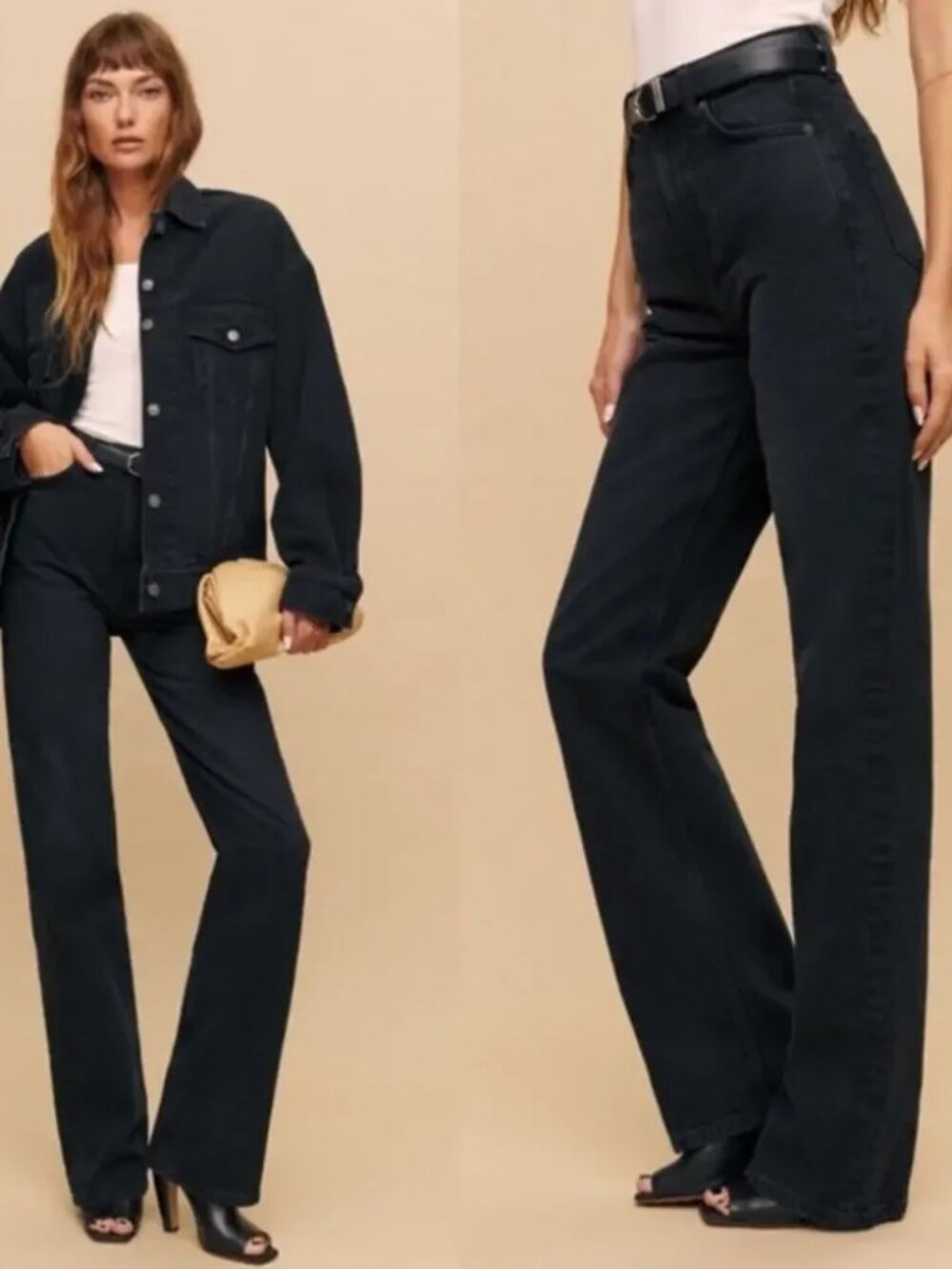 Reformation Wilder Stretch High Rise Wide Leg Jeans Black Size 28